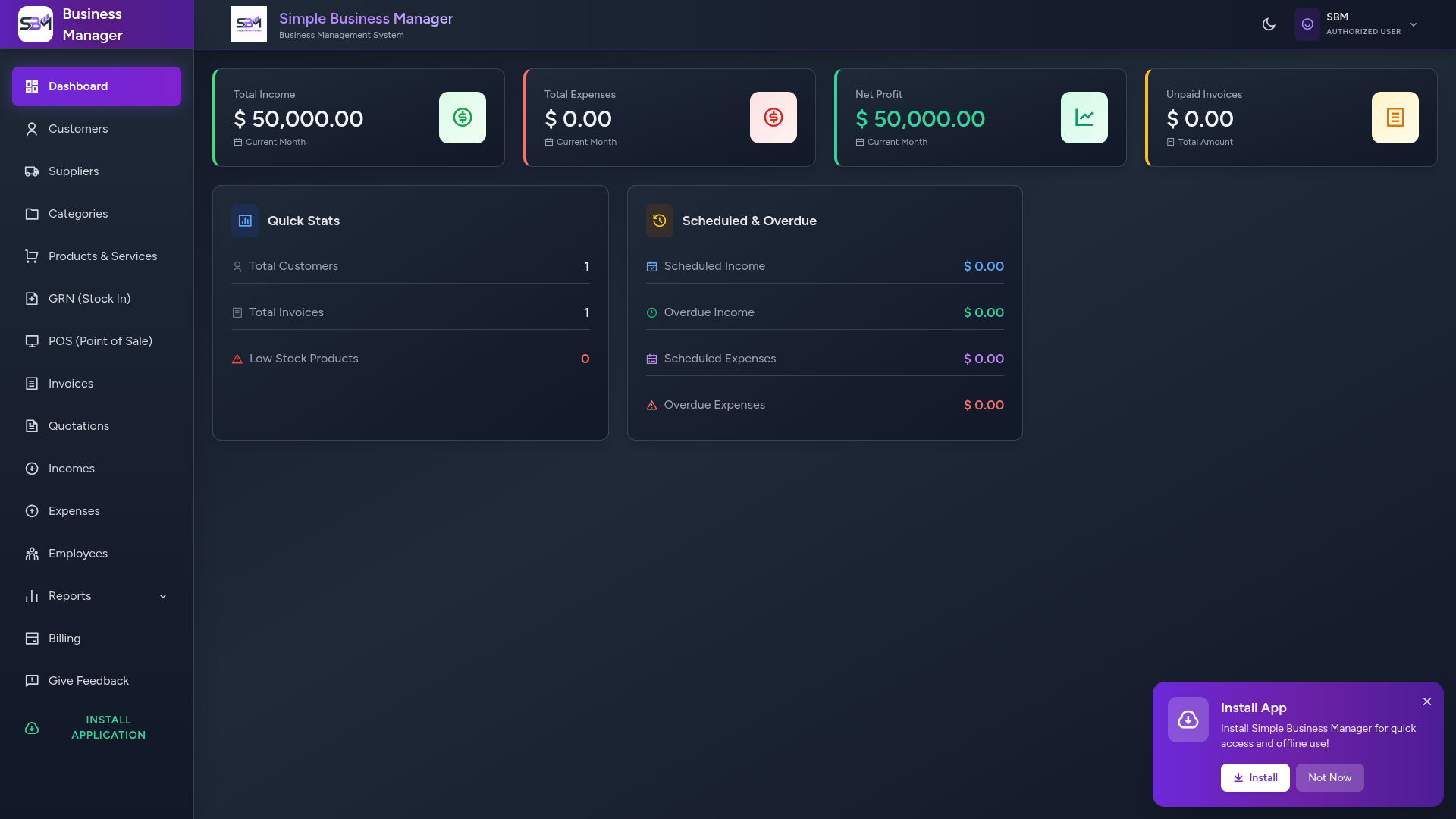 Business Manager Dashboard Preview